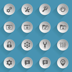 settings web icons on light paper circles