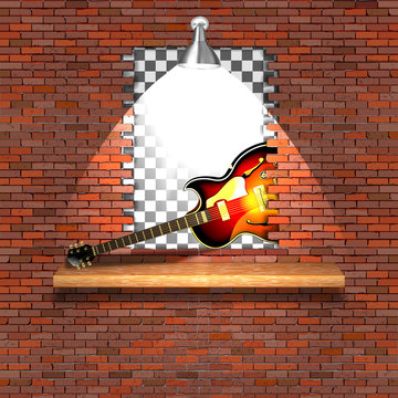 Jazz electric guitar in the failure of the old brick wall. There is an empty space for placing your text or image.