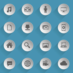 social media web icons on light paper circles