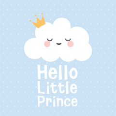 Cute Happy Cloud with Rain Drops, Print or Icon Vector Illustration