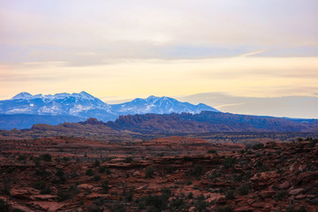 Fototapeta na wymiar Morning Sun Over The Mountains In Moab Utah