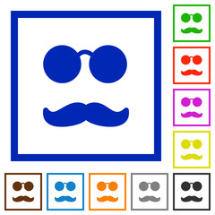 Glasses and mustache flat framed icons