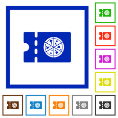 Pizzeria discount coupon flat framed icons