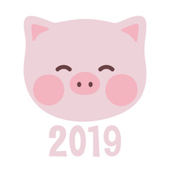 Cute Pig, greeting card merry christmas and happy new year 2019, chinese new year, vector illustration