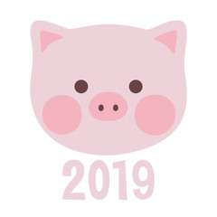 Cute Pig, greeting card merry christmas and happy new year 2019, chinese new year, vector illustration