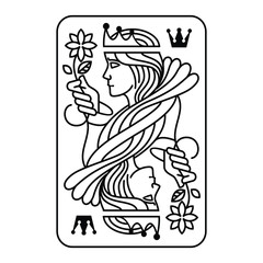 Queen line art Playing Card with symbol crown