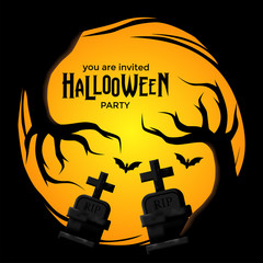 hallowen party invitation with tomb . trick or treat for banner poster label template. vector illustration.