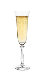 Glass of sparkling champagne isolated on white