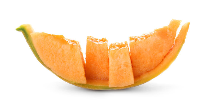 Fresh cut sweet melon on white background