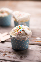 Delicious vanila icecream on a table