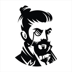 illustration victoria hairstyle bun model ,haircut gentleman wearing monocle