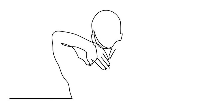 Animation of continuous line drawing of man suffering from neck pain