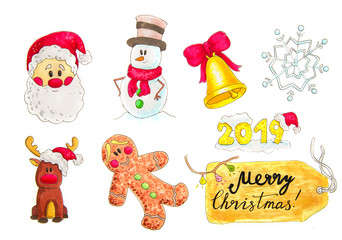 Christmas set of symbols or decoration elements isolated on white illustration