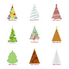 Christmas tree collection. Vector colorful Christmas tree illustrations for background, card, banner design.