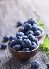 Blueberries in wooden bowl