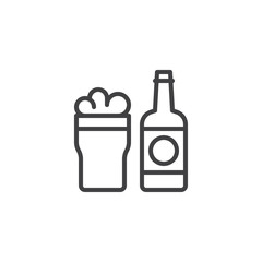 Beer bottle and glass outline icon. linear style sign for mobile concept and web design. Pint of beer glass simple line vector icon. Symbol, logo illustration. Pixel perfect vector graphics