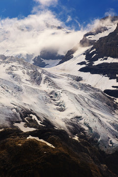 Mountains with glacier nearby resort of Kandersteg, Switzerland