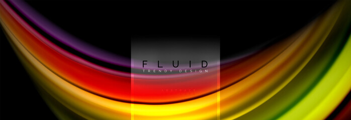 Fluid colors abstract background colorful poster, twisted liquid design on black, colorful marble or plastic wave texture backdrop, multicolored template for business or technology presentation or web