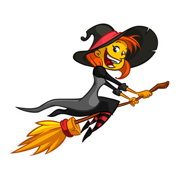 Happy Halloween. Halloween flying little witch. Girl kid in halloween costume