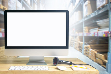 check stock in storehouse with computer scan barcode