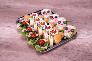 Food Catering bread sandwich meat tomato.