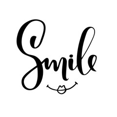 Smile. Modern brush lettering. Happy lips. Vector illustration.