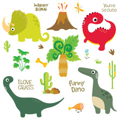Dinosaur footprint, Volcano, Palm tree and other design elements