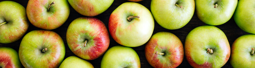 Apples, harvest, fresh fruit, close-up, long banner
