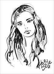 beauty girl face on a white background. Fashion girl. Vector illustration