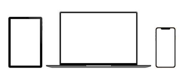 Laptop, Tablet and Smart Phone with blank screen Isolated on white background vector eps 10