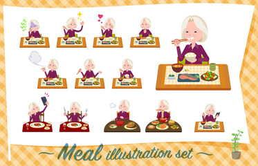 flat type purple shirt old women White_Meal