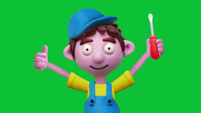Handwerker aus Knete mit Schraubenzieher  &ndash; Animation