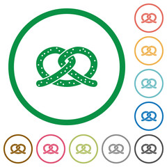 Salted pretzel flat icons with outlines