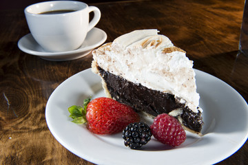 Chocolate Meringue Pie with Berries and Coffee