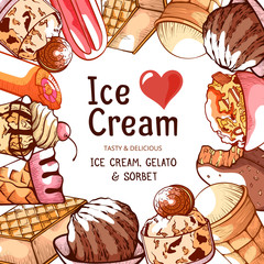Ice cream frame banner for shop or cafe