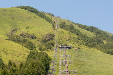 the chair lift in the mountains in summer