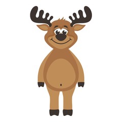 Brown Deer on a white background. Cartoon colorful character for kids. Isolated object. Funny reindeer. Flat style. Vector illustration.