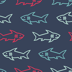 Sharks colored abstract seamless pattern. Vector background.
