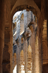 Fototapeta na wymiar Ruins of the largest colosseum in North Africa. El Jem (or El-Jem), Tunisia. UNESCO