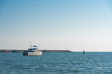 Boat parking near breakwater wall