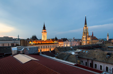 Novi Sad cathedrals and rooftops of downtown city area