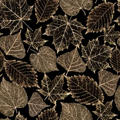 Printed kitchen splashbacks Skeleton leaves Transparent gold skeleton leaves seamless pattern