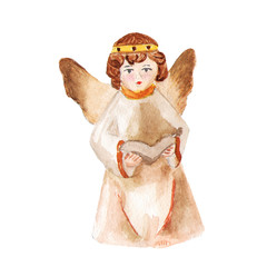 Watercolor illustration of Christmas angel isolated on white background