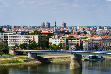 Fototapeta premium Novi Sad cityscape over the Danube river in north Serbia