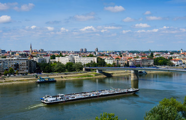 Novi Sad cityscape over the Danube river in north Serbia