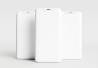 3d render illustration hand holding the white smartphone with full screen and modern frame less design - isolated on white background 