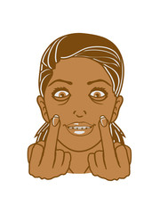 wichser mittelfinger zeigen fuck you off beleidigung verrückt geek nerd zahnspange crazy gesicht hübsch frau mädchen kopf weiblich sexy heiß zöpfe comic cartoon clipart cool frech