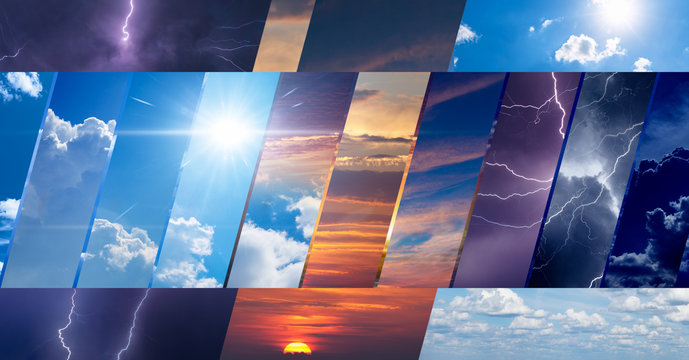 Collage of sky photos with variety weather conditions
