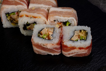 Japanese roll with bacon