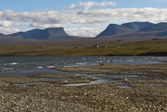 Landscape with Tornetr&auml;sk lake and u-shaped valley Lapporten, Norrbotten, Sweden